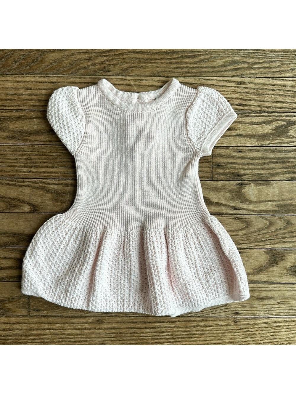 Janie Jack floral texture Sweater dress pink sleeve  3-6 mos EUC
